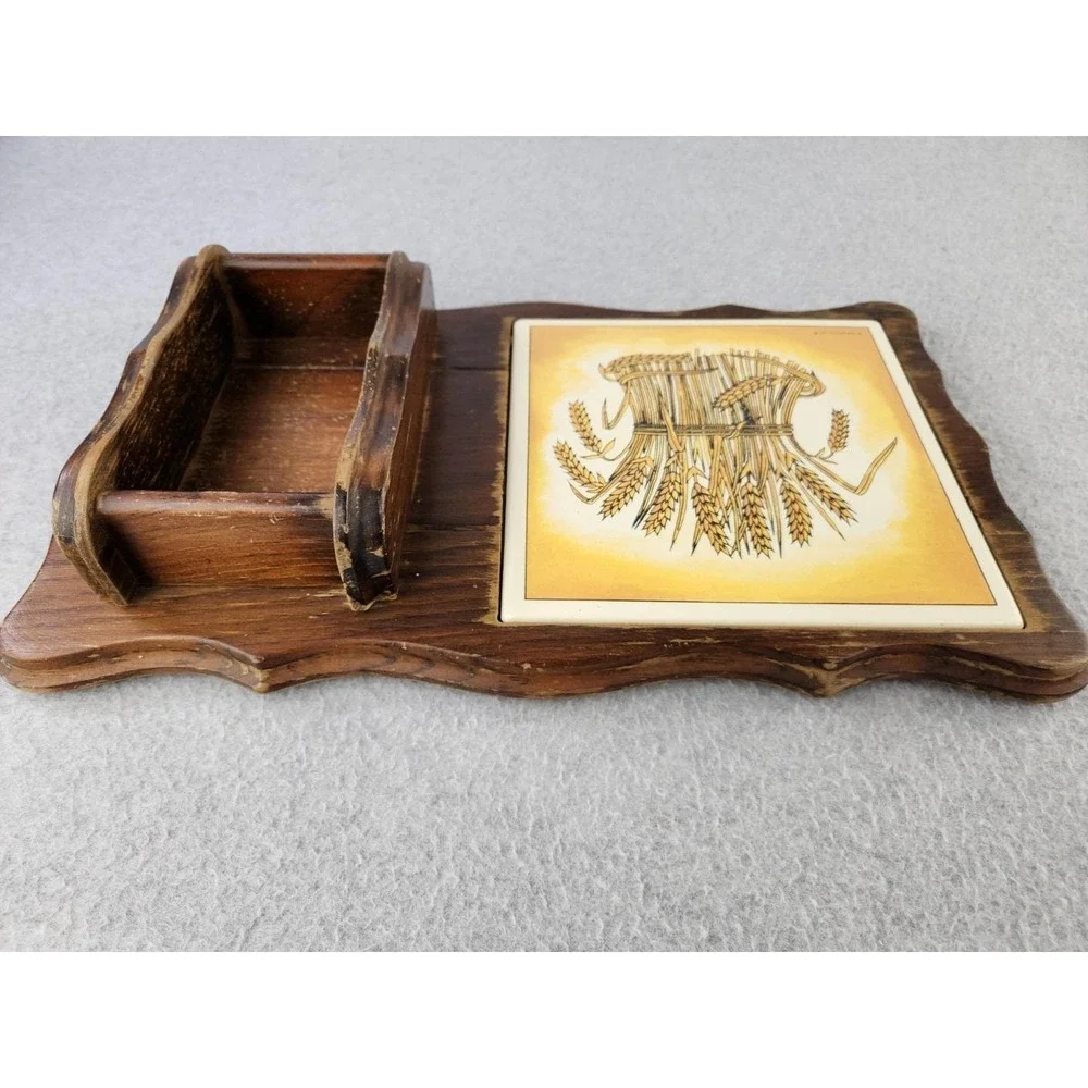 Vintage 70s Kamenstein Wheat grain Cheeseboard Cracker‎ Hot Plate Holder Tray